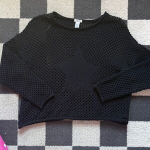 Star Black Mesh Knit Sweater
